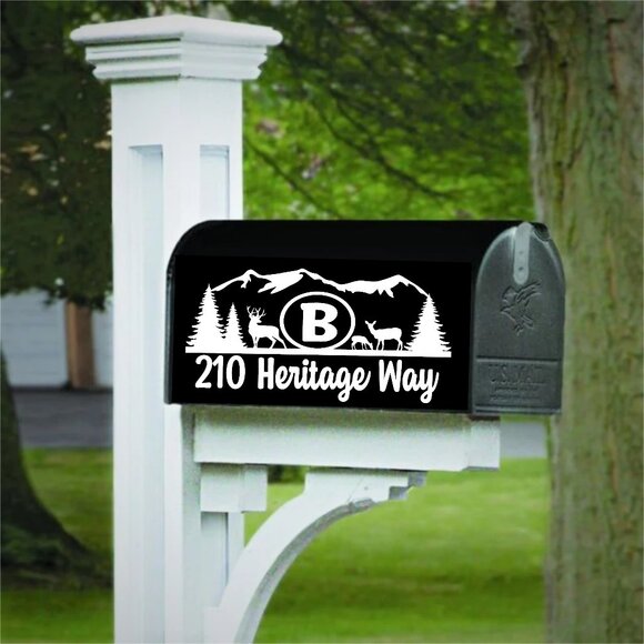 Set of 2 Deer with Trees & Mountains Outdoor Scene Decals for Mailbox - Picture 1 of 5